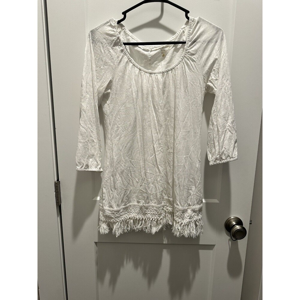 Lilly Pulitzer Adira Boho Top Resort White Lined Rayon Size Small